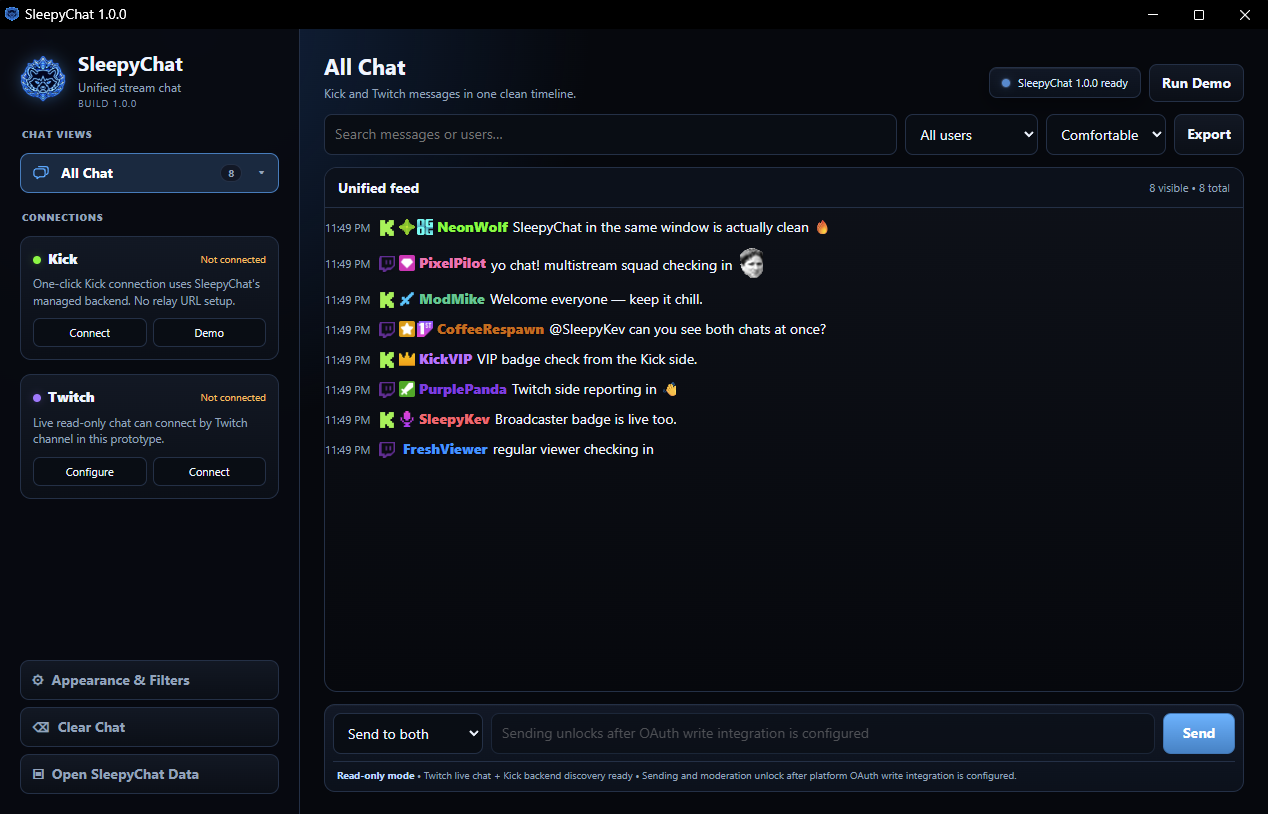 SleepyChat application interface