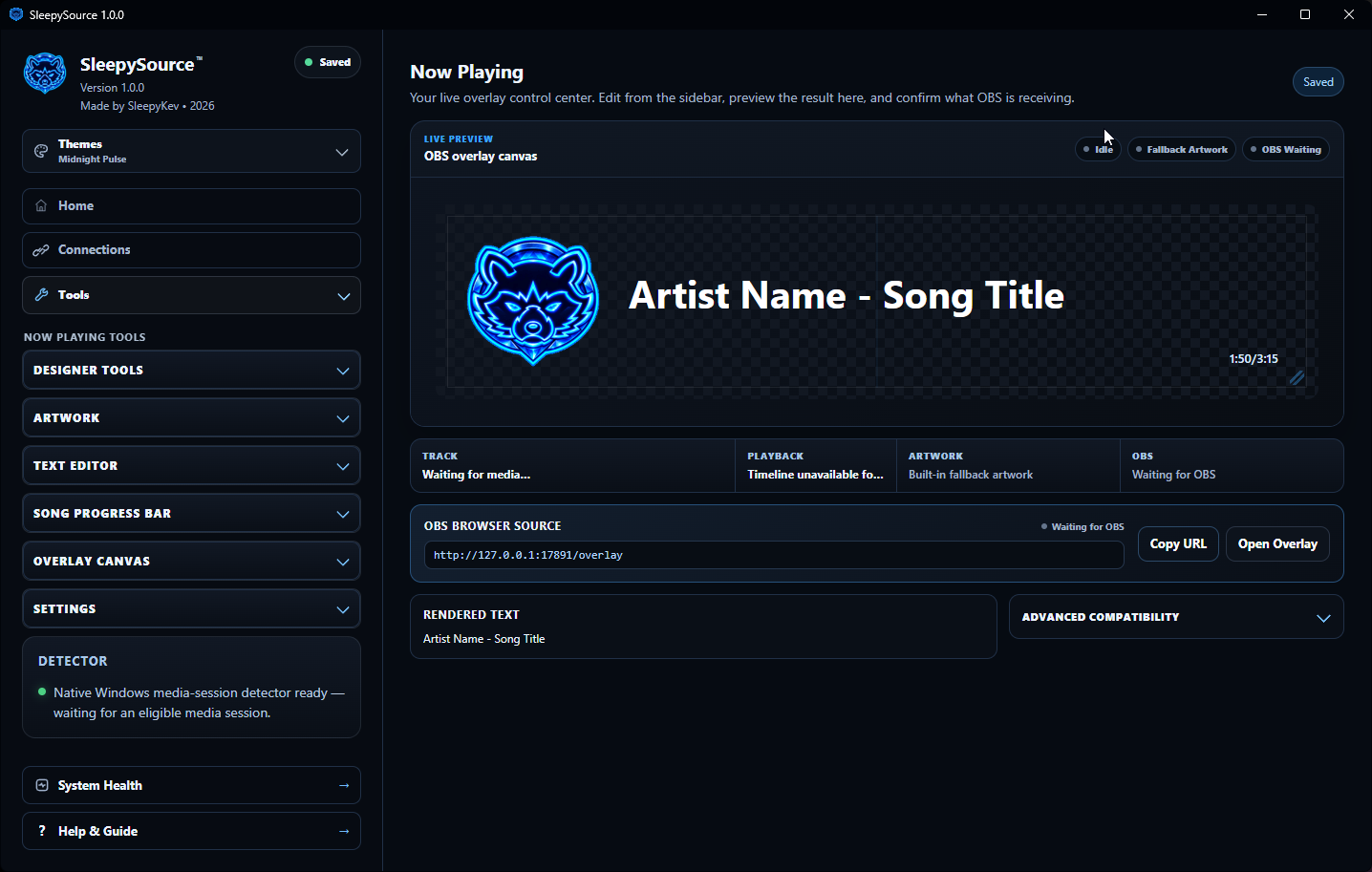 SleepySource application interface